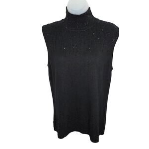 Carmen Marc Valvo Collection Black Silk & Cashmere Sleeveless beaded  Shirt L
